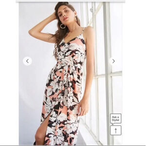 F21 tropical print buttonfront midi dress